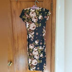 Love Cultute Black Floral Bodycon Dress, Womens Small